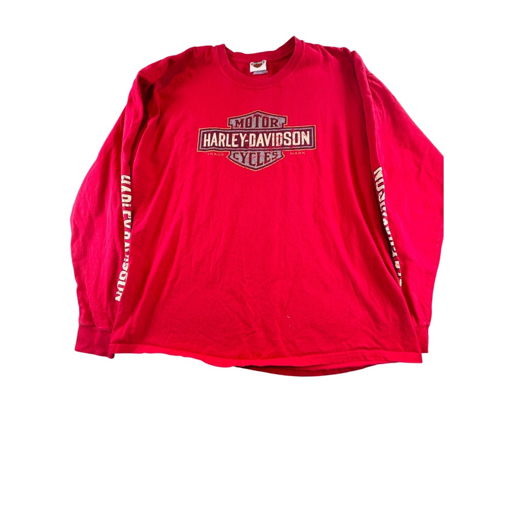 Harley-Davidson Long Sleeve Shirt Mens 2XL Red Baltimore Maryland Graphic 2010